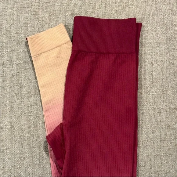 THE UPSIDE Ombre Ribbed Seamless Leggings - Burgundy/Cream - Size S (Fits 4)